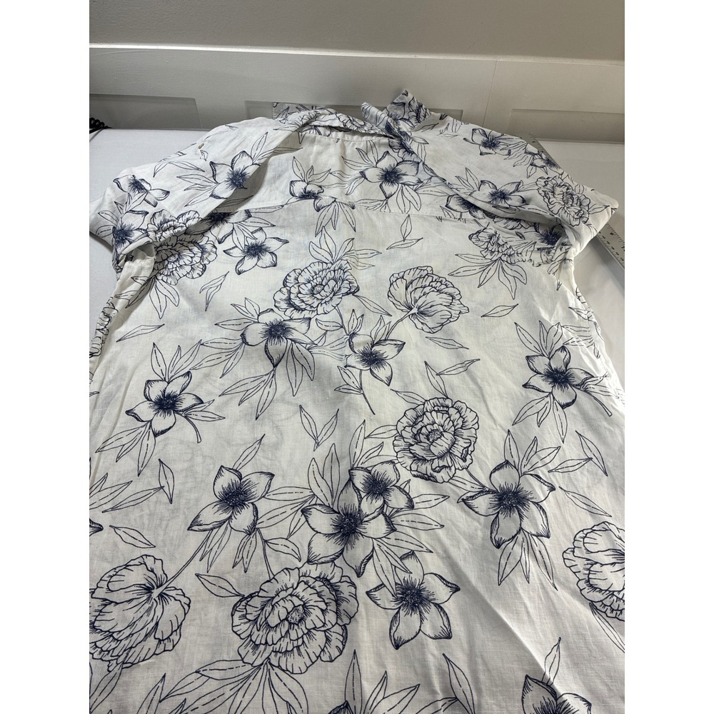 Rachel Ashwell Womens Large Linen Button Down Shirt Floral Botanical Navy White - Picture 10 of 11